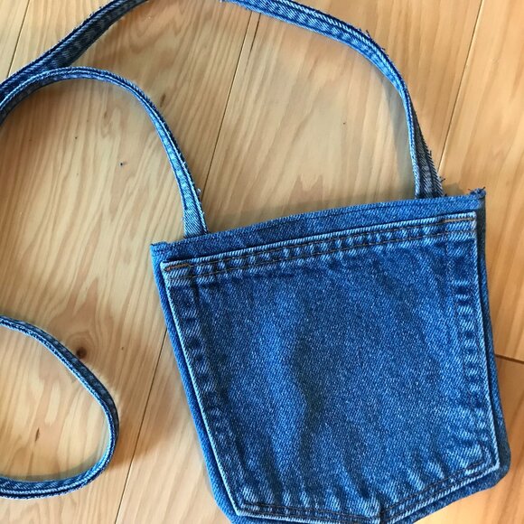 Handmade Crossbody Denim Bag: Painted Lake Life Cell Phone Jean Pocket Purse - Picture 2 of 11